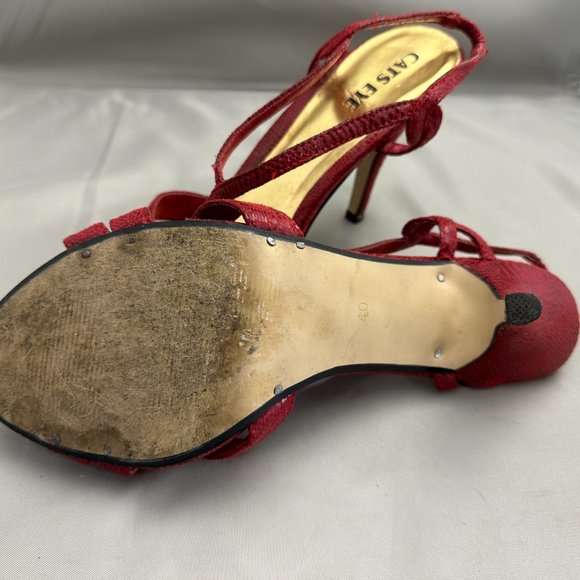 Cats Eye Women's Red Leather Strappy Heels Size EU 40 US 9 - Picture 5 of 6